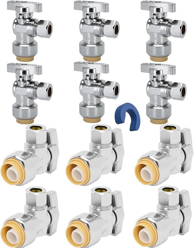 12PCS Push Angle Stop Valve 1/2"x3/8" - No Lead Brass Angle Stop Valve Push to Connect, Easy Install Sink Shut Off for