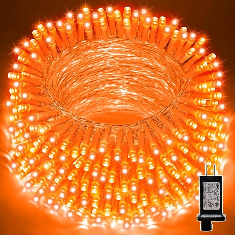 LAMPHOME 33ft 100 LED Orange Thanksgiving Lights Outdoor Waterproof, Autumn Fall String Lights,16 Modes Orange