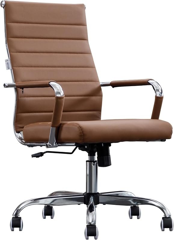 Home Office Chair Ribbed, Modern Leather Conference Room Chairs, High Back Executive Computer Chair, Ergonomic Office