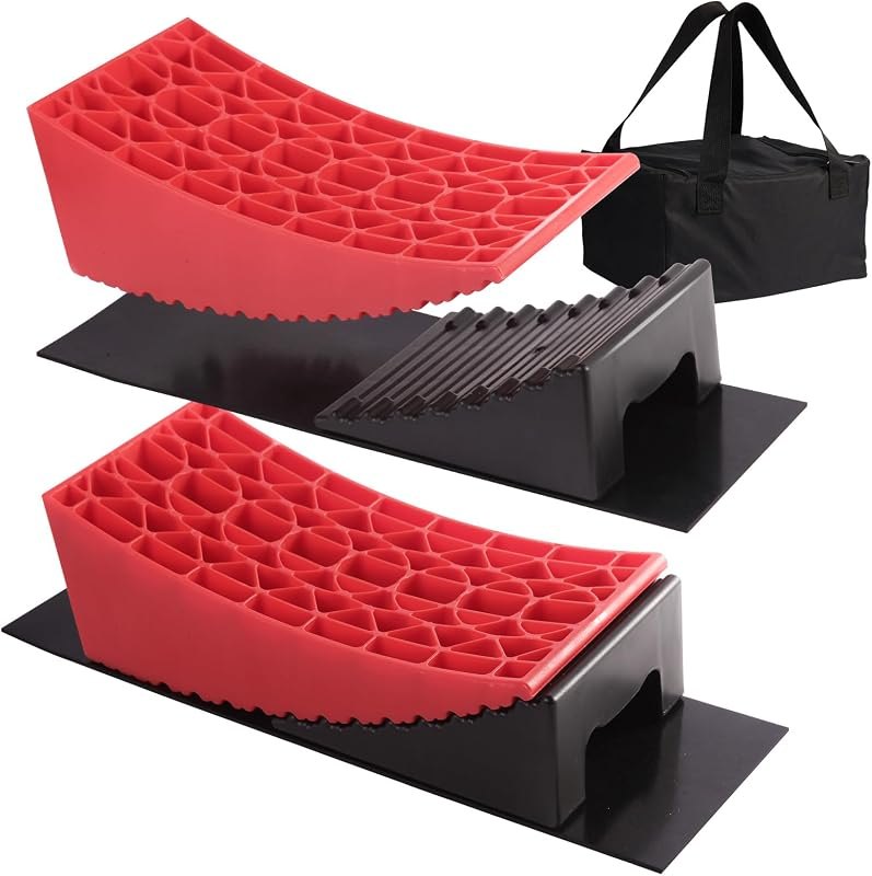 ZEMIRO CHARGE RV Camper Leveling Kit for Dual Axle Support, RV Leveling Blocks Ramp Includes 2 Curved Levelers, 2