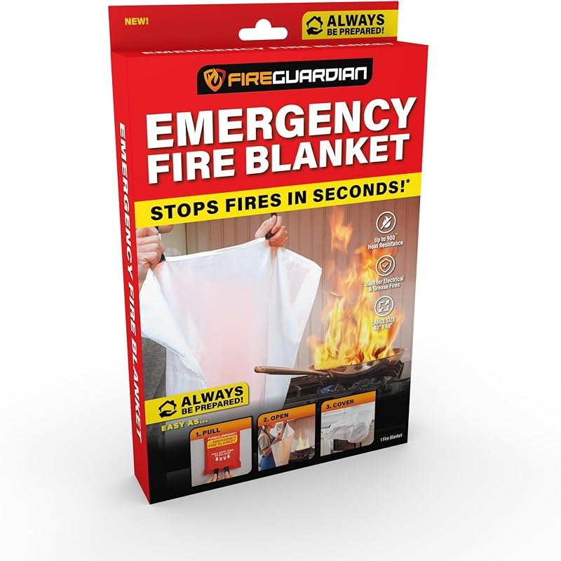 Fire Guardian Emergency Fire Blanket for Small Area Fires, 40" x 40" Woven Fiberglass Emergency Blanket, Provides up