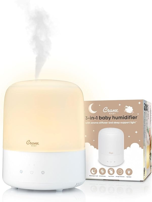 Crane Baby 3-in-1 Baby Humidifier, With Adjustable Nightlight & Aroma Diffuser, Humidifier For Baby, Auto-Shutoff