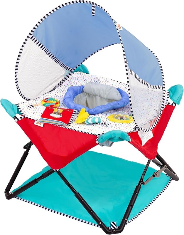 Bright Starts Pop 'N Jump Portable Baby Jumper, Foldable Indoor/Outdoor Baby Jumper with Sweet Treats with Sensory