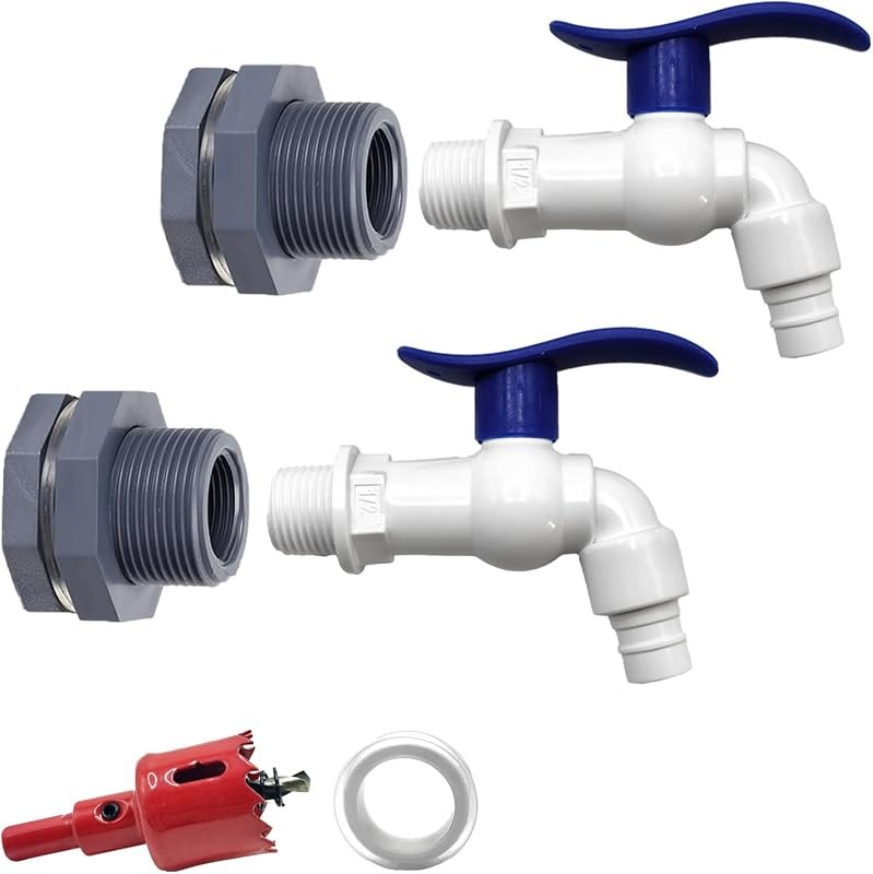 2 Pack Rain Barrel Spigot Kit, Rain Barrel Faucet Kit with Hole Saw and 1/2" PVC Bulkhead Fitting for Water Barrel