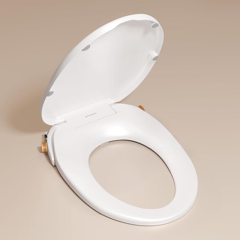 TUSHY Oasis Non-Electric Warm Water Bidet Seat, Elongated, Bamboo Knob — best round bidet seat for round bidet seat