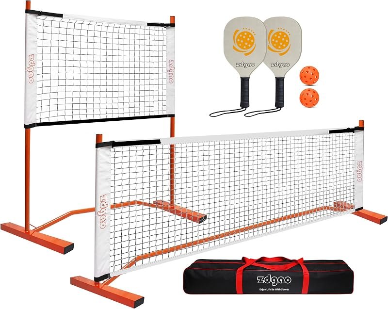 Zdgao Small Pickleball Net Set - 4FT/10FT Dink Rebounder Net with 2 Paddles — pickleball net kit for pickleball net kit