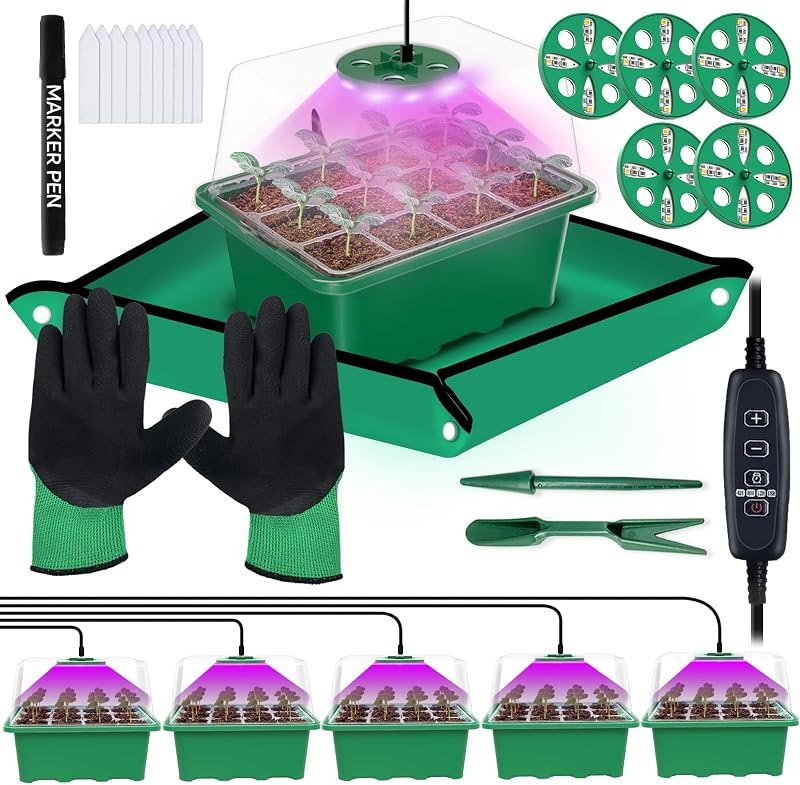 5-Pack Seed Starter Tray with Grow Light (Value Pack), 60 Cells, Friendly Seed Starter Kit for Beginners, Adjustable
