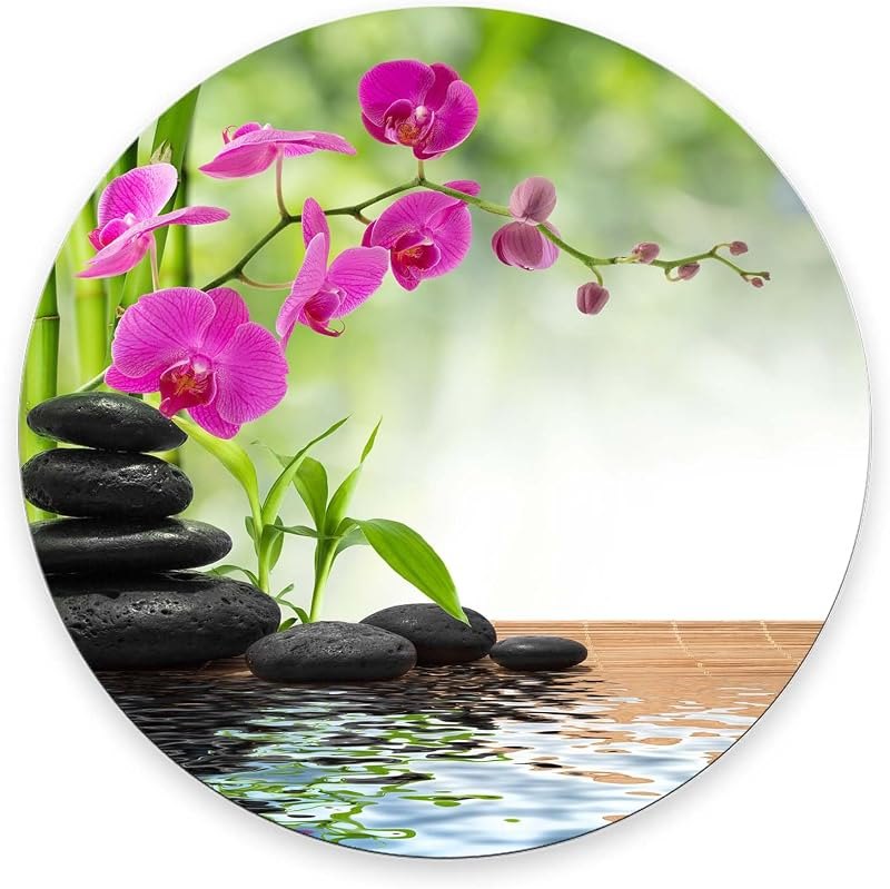 Mouse Pad, Bamboo Purple Orchid Mouse Pad, Washable Round Cloth Mousepad for Office Laptop, Non-Slip Rubber Base for