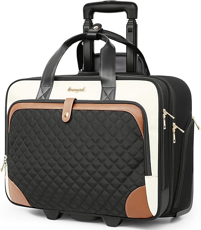 Arcoyard Rolling Laptop Bag, Rolling Briefcase for Women with Waterproof Pocket, 17 Inch Computer Bag, Underseat Carry