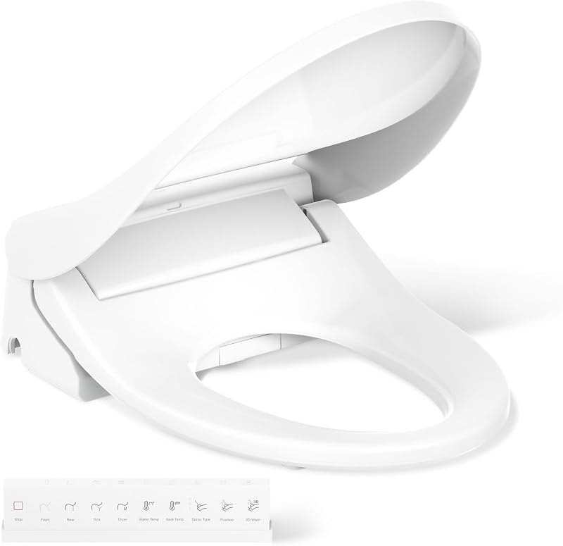 PureWash E880 Elongated Bidet Toilet Seat With Remote, Warm Water, Quiet-Close Lid Prevents Slamming, Easy