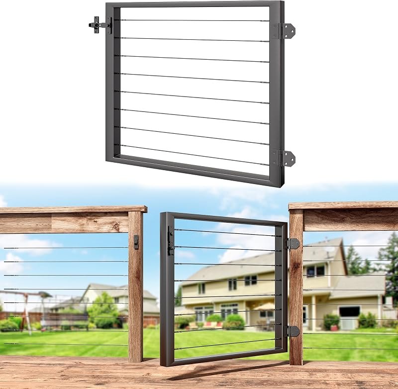Outdoor Gate Integrated Welding Cable Railing Gate for Wood Metal Cable Railing System Stainless Steel Fence Gate