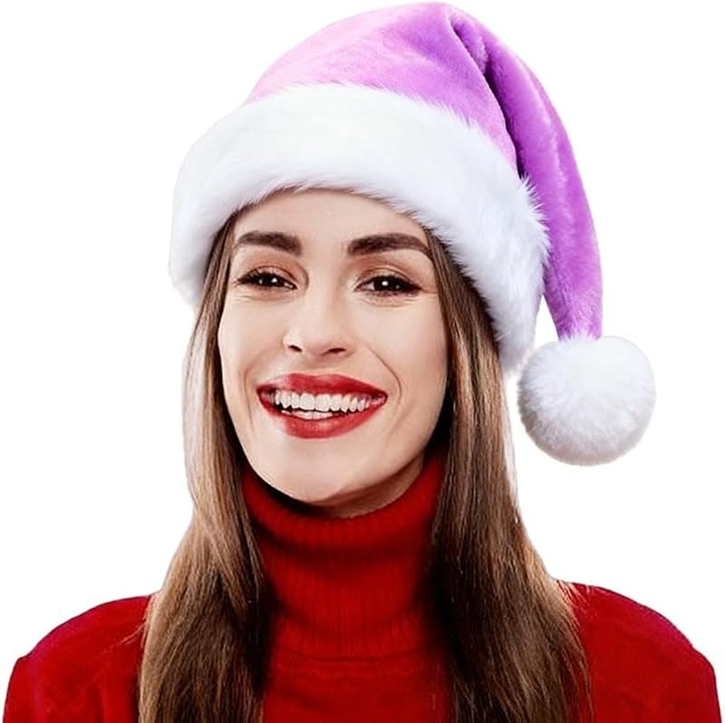 Santa Hat for Women, Adults Unisex Velvet Comfort Xmas Hat Extra Plush for Christmas New Year Festive Holiday Party —