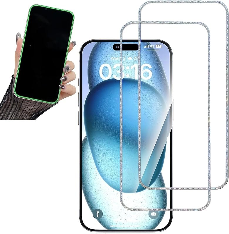 2PCS Glitter Screen Protector Suit for iPhone 18Promax/17Promax/16 Pro Max 6.9 Inch,Diamond Bling Shiny Shine on Night