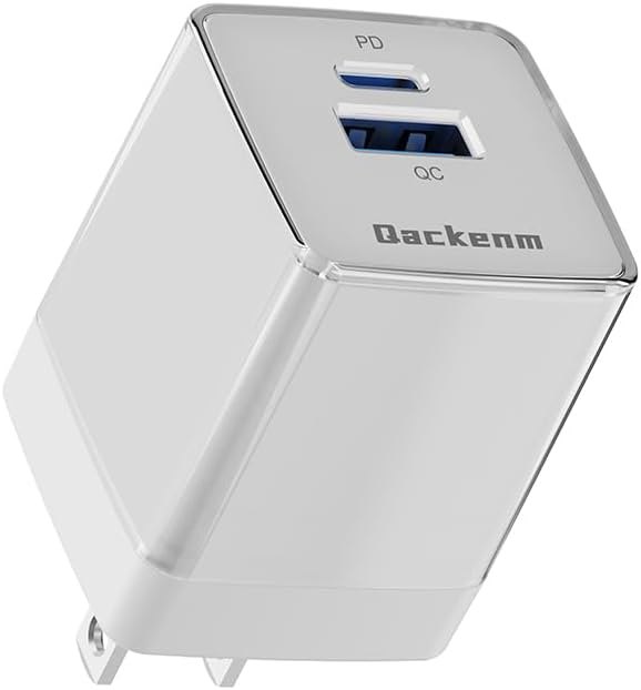 Qackenm 30W USB C Charger Block, 2 Port Fast Charging Block, Foldable GaN USB C Wall Charger, for iPhone