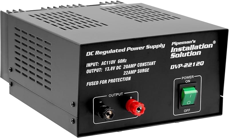 DC Regulated Power Supply (DVP-2212Q), 110V AC to 13.8V DC Converter, 20A, American Standard Plug, Screw Type