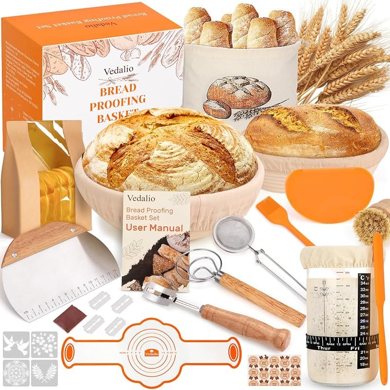 Sourdough Starter Kit with Bread Proofing Baskets, Jars, Baking Essentials — baking banneton for baking banneton