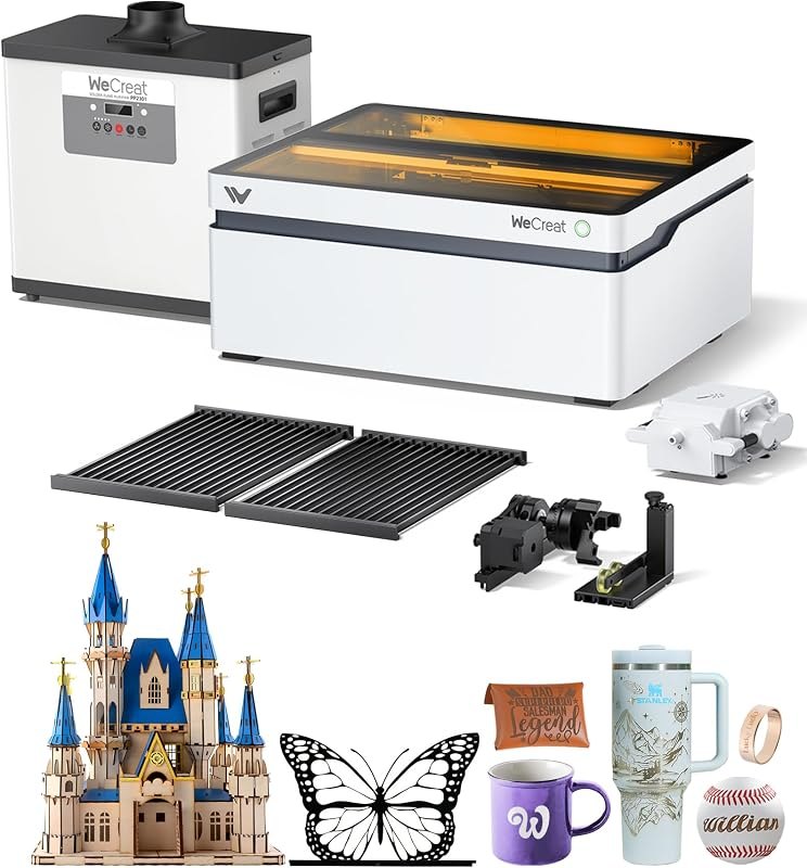 WECREAT Vision 20W Desktop Laser Engraver with Fume Extractor, Auto-Lifting for 5.5" Material, Smart Camera, 600mm/s