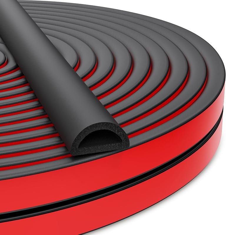 26 Feet Weather Stripping Door Seal Self Adhesive EPDM Foam Rubber Seal Strip D-Shaped Door Weather Stripping for Door