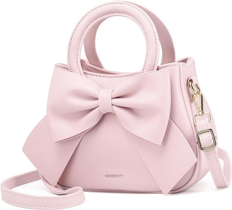 Small Purses for Women Crossbody Bag, Vegan Leather Crossbody Purses and Handbags with Top Carry Handle and Cute Bow