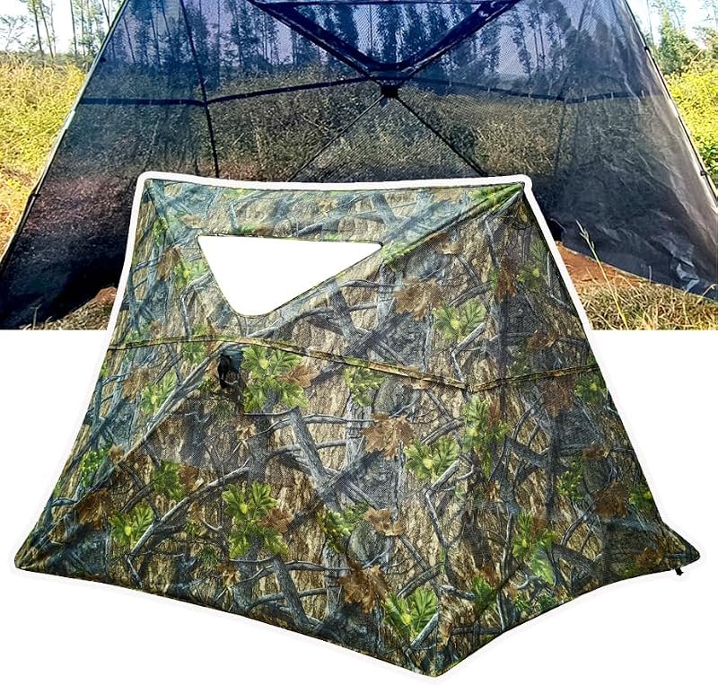 AUSCAMOTEK 3-Panel See-Through Ground Blind with Adjustable Side Panels for Deer Turkey Duck Hunting — best duck boat