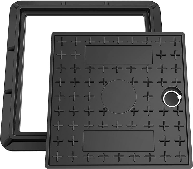 18 x 18 Inches Frp Solid Square Septic Tank Lid and Base with Handles Manhole Cover Clear Opening for Yard Lawn Garden