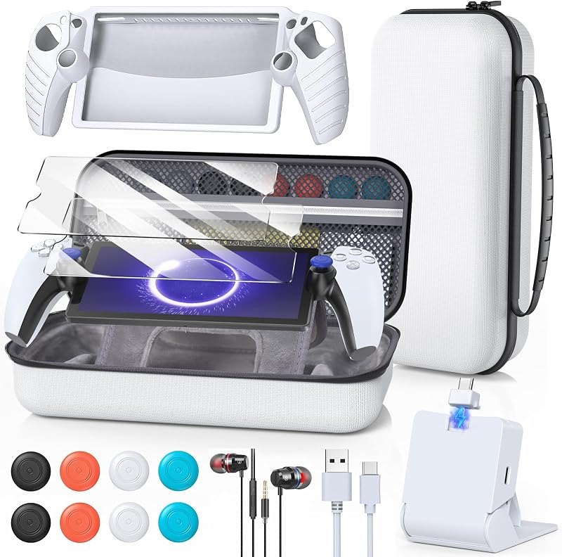FYOUNG Accessories Kit for PlayStation Portal, Carrying Case Bundle and Magnetic Portable Charger for PS5 Portal with