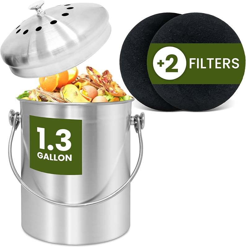 Reli. 1.3 Gallon Stainless Steel Compost Bin for Kitchen — wooden compost bin for wooden compost bin