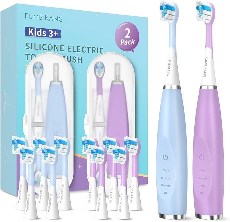 Kids Electric Toothbrushes Toddlers Rechargeable, 2 Pack, 10 Heads, Ages 3+ — travel electric toothbrush for travel