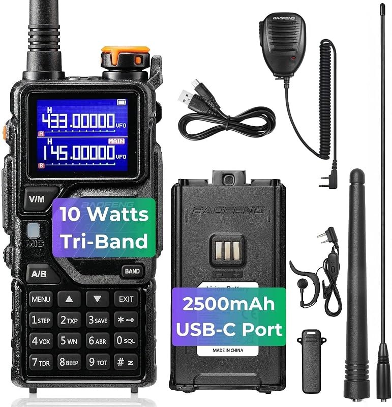 BAOFENG K5PLUS 10W Tri-Band Ham Radio with Long High Gain ANT & Speaker Mic — HF linear amplifier for linear amplifier