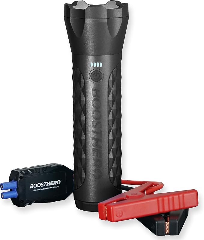 BoostHero Portable Car Battery Jump Starter, 6,000mAh Power Bank, LED Flashlight, with Smart Jumper Cables for up to