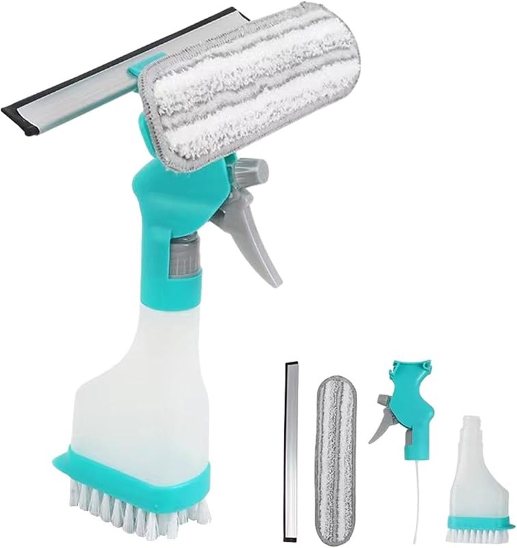 4 in 1 Window Cleaning Kit, Professional Window Vacuum Squeegee with Spray Bottle, Window Cleaner Brush Tools for