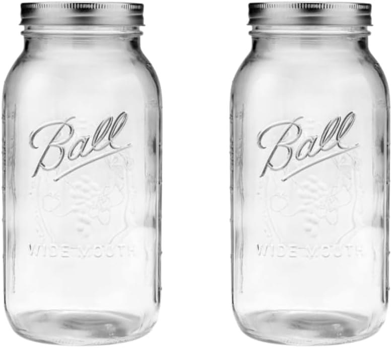 Ball - 64oz Wide Mouth Mason Jars with Lids & Bands 2-Pack Half Gallon Mason Jars Clear Glass for Kitchen Storage &