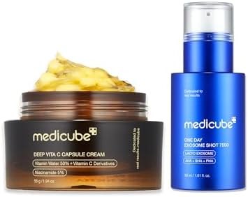 medicube Flawless Skin: Deep Vitamin C Golden Capsule Face Moisturizer and Zero Exosome Shot 7,500 PPM Spicule Facial