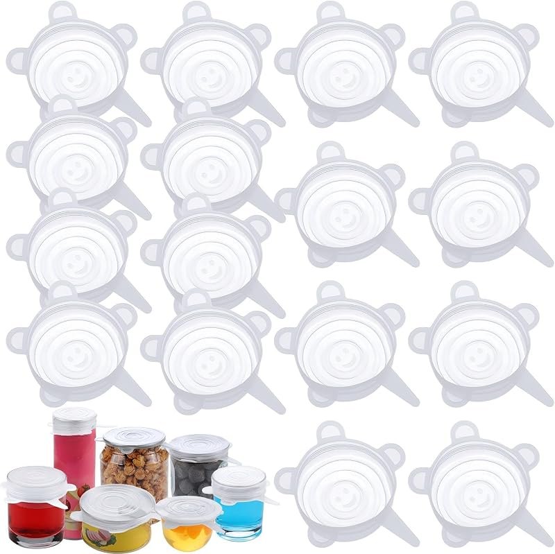 Patelai 16 Pack Silicone Stretch Lids, Silicone Jar Covers, White