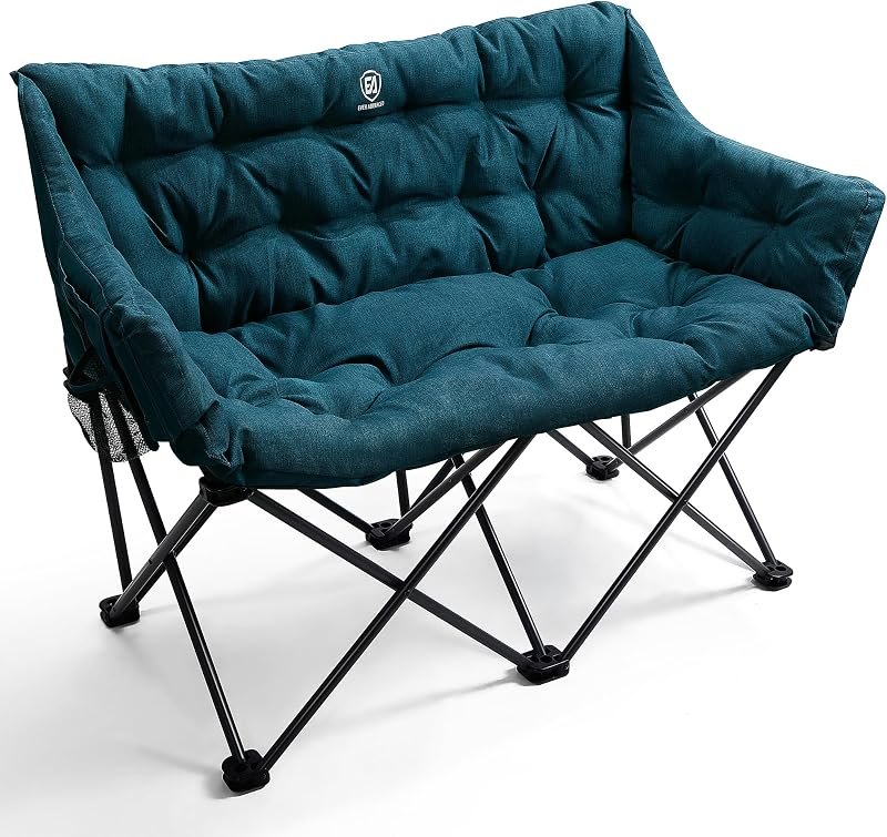 EVER ADVANCED Double Camping Chair for Adults, Padded Folding Camping Love Seat with Side Pocket Portable Camping