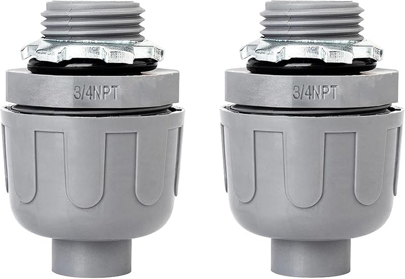 3/4 Inch Liquid Tight Connector - 2 Pack PVC Electrical Conduit Fittings 180 Degree Straight Flexible Connectors for