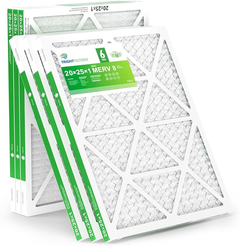 TRIGHTFILTERS 20x25x1 Air Filter 6 Pack, Durable MERV 8 Pleated Home HVAC AC Furnace Filters, Lightweight Compact Air