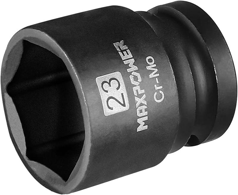 MAXPOWER 1/2" Drive 21mm Standard Impact Socket, Heat-Treated Chrome Molybdenum Steel, 6-Point Design, Metric — garage