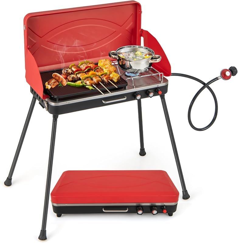 Giantex 2-in-1 Portable Propane Gas Grill & Stove with Detachable Legs — portable propane burner for portable propane
