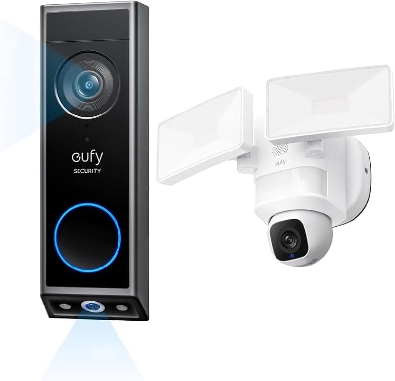 eufy Security Floodlight Camera E30 with Video Doorbell E340 (Battery Powered), 360° Pan and Tilt, AI Detection and