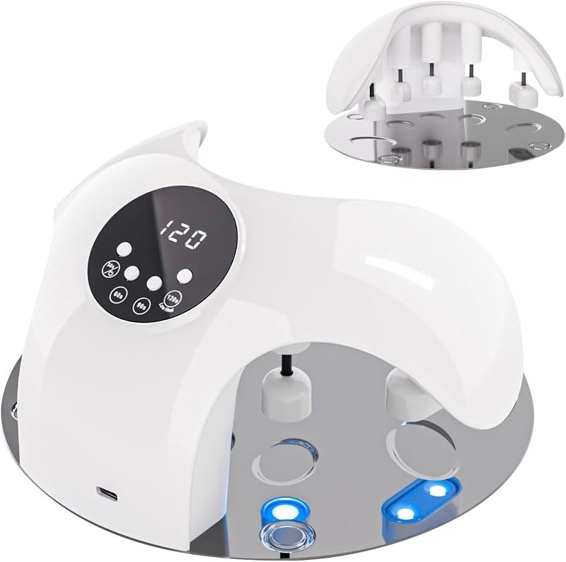 UV LED Nail Lamp, 49W Powerful UV Nail Light with 10Pcs Beads & 4 Timer Setting for All Gel Nails, with 5 Lampshade