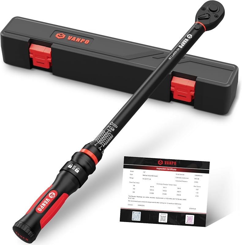 VANPO Torque Wrench 1/2-Inch Drive 40-320 ft-lb for Lug Nuts & Automotive — garage torque wrench for garage torque