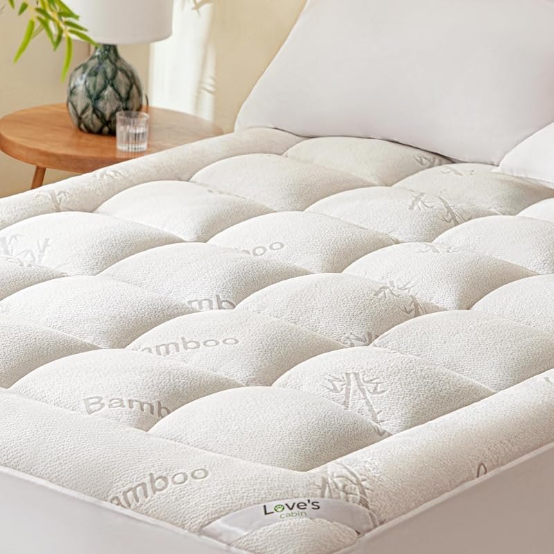 Love's cabin Twin Mattress Topper Viscose Derived from Bamboo, Thick Pillow Top Mattress Pad with Stretchable Pockets