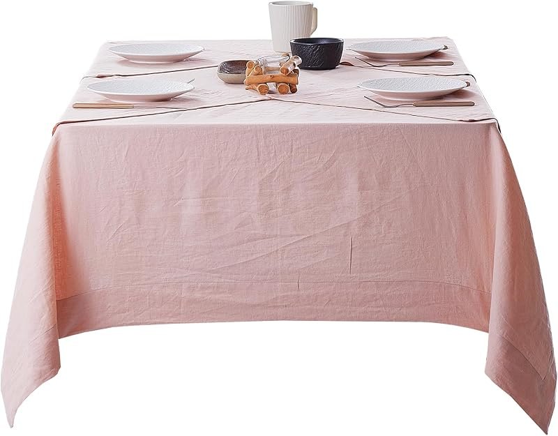 Linen Tablecloth 100% Pure Linen Table Cloth for Rectangle Tables Machine Washable Dining Fall Tablecloth with 4PCS