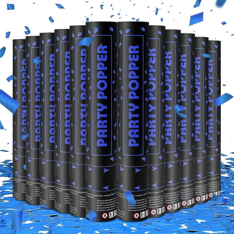 Party Poppers Confetti Cannon12 Pack Royal Blue12 Inch Party Poppers Metallic Blue Foil Confetti, Blue Confetti