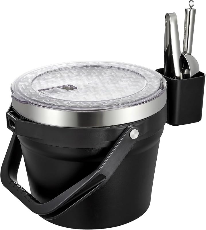 COKTIK 7L Vacuum Insulated Ice Bucket with Lid and Scoop& Tongs,Large capacity Stainless Steel Beverage Bucket for