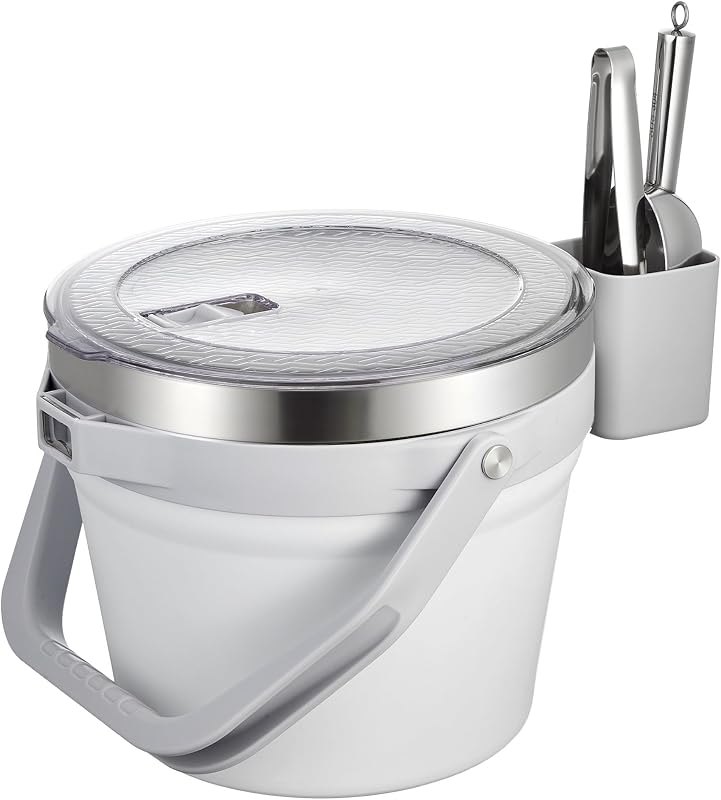 COKTIK 7L Vacuum Insulated Ice Bucket with Lid and Scoop& Tongs,Large capacity Stainless Steel Beverage Bucket for