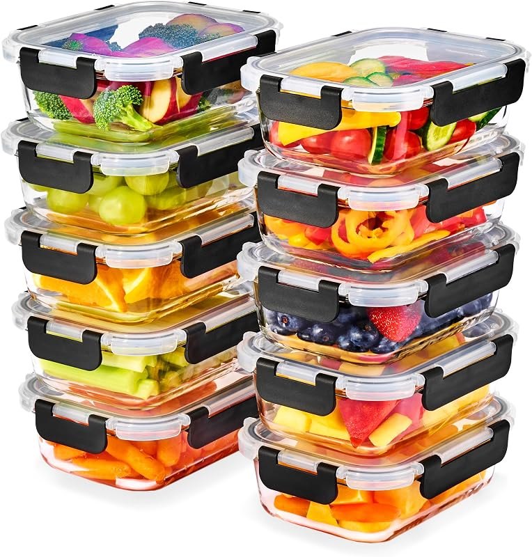 Sorbus Glass Meal Prep Containers, Airtight Lids (10 Small Rectangular) — microwave safe plastic meal prep con for