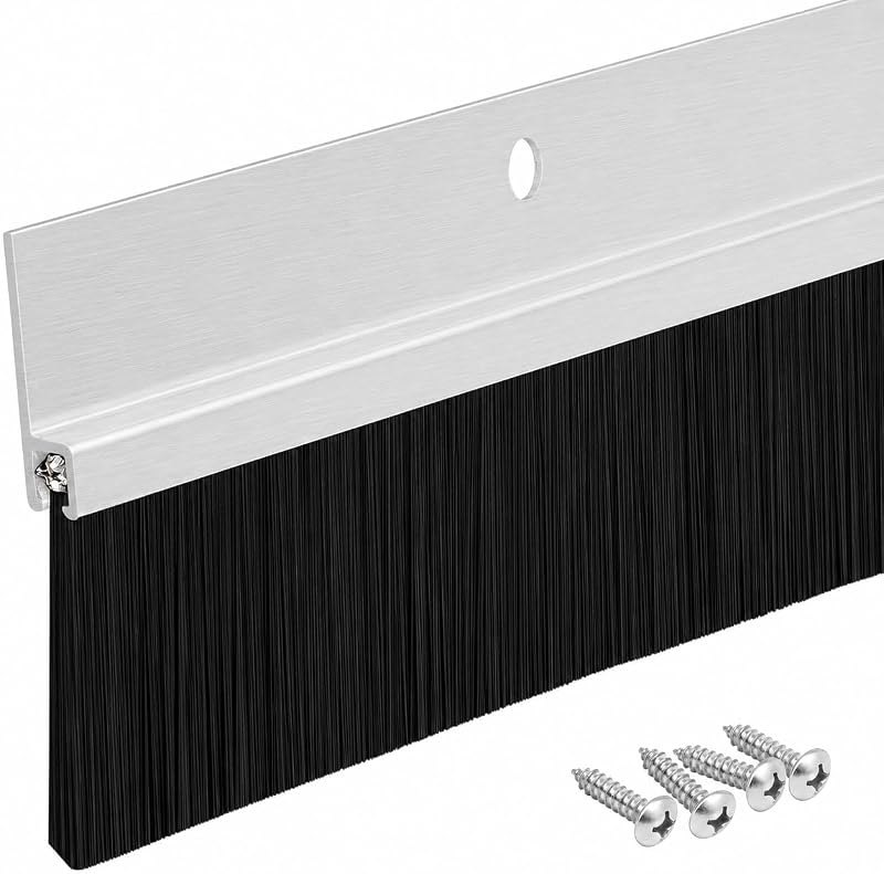 Aluminum Brush Door Sweep for Bottom of Door Exterior, 36 Inch, Metal Door Sweep for Interior & Exterior Doors, Storm