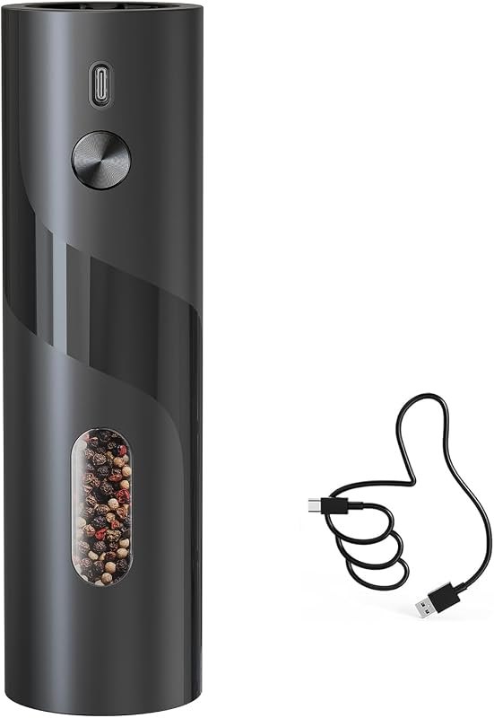 CIRCLE JOY Electric Pepper Mill Grinder, Top-Refill Rechargeable Black Pepper Grinder with Upgraded Large Capacity for